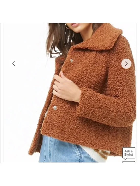FOREVER 21 Teddy Sherpa Jacket - Rust Brown Women’s Coat SiZE XL - Picture 2 of 6